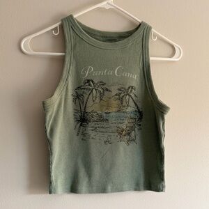 Green Graphic Cropped Tank Top